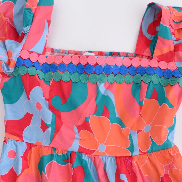 Alden Adair Mia Trippy Boho Red Floral Short Sleeve Midi Dress S NWT - Picture 11 of 14